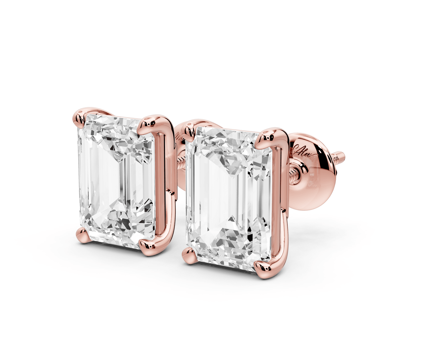Este - 5ct 14k rose gold Emerald - Cut Diamond Stud Earrings - Mr. Alex Jewelry
