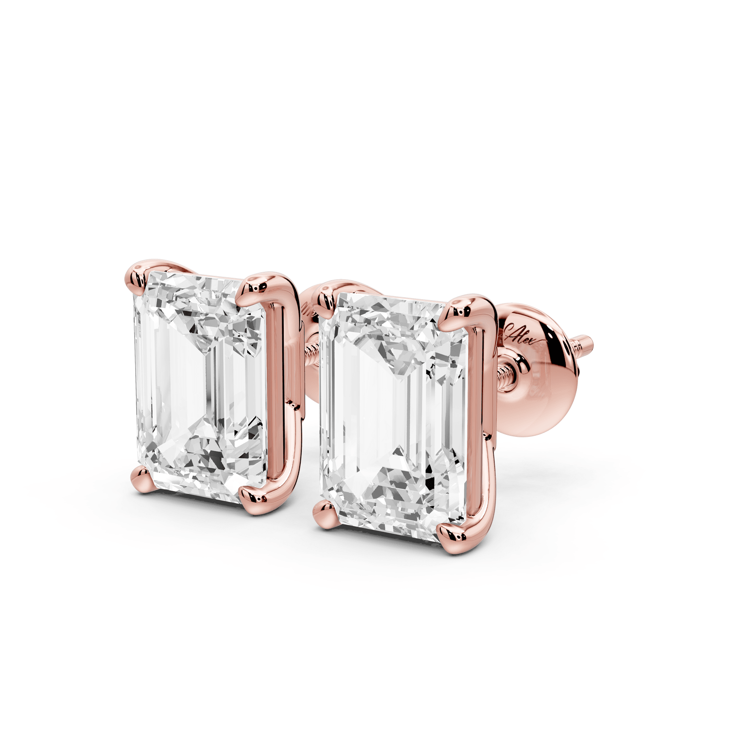 Este - 5ct 14k rose gold Emerald - Cut Diamond Stud Earrings - Mr. Alex Jewelry
