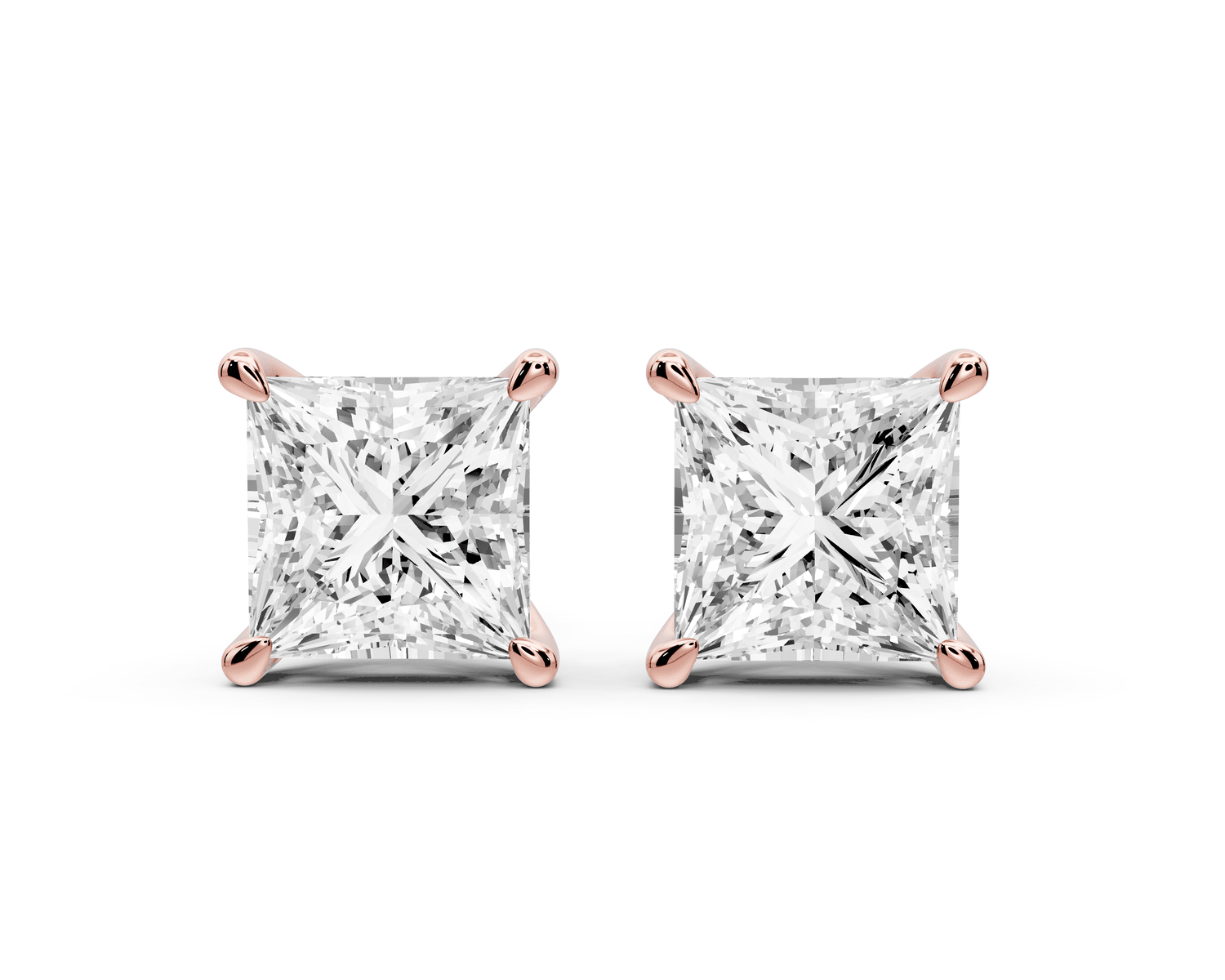 Este - 5ct 14k rose gold Princess - Cut Diamond Stud Earrings - Mr. Alex Jewelry