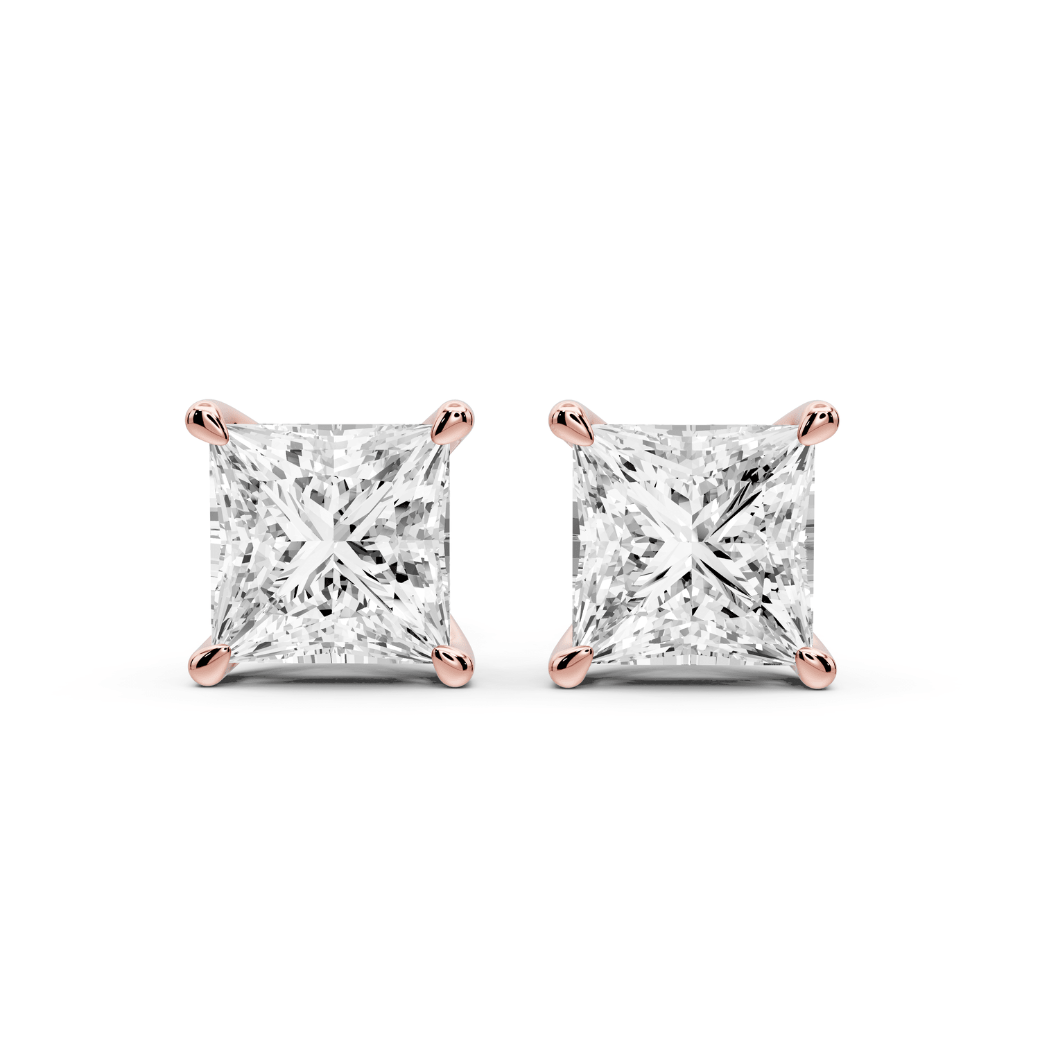 Este - 5ct 14k rose gold Princess - Cut Diamond Stud Earrings - Mr. Alex Jewelry