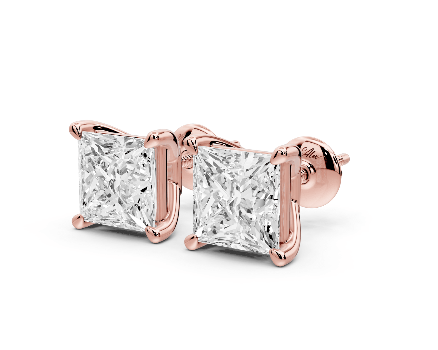 Este - 5ct 14k rose gold Princess - Cut Diamond Stud Earrings - Mr. Alex Jewelry