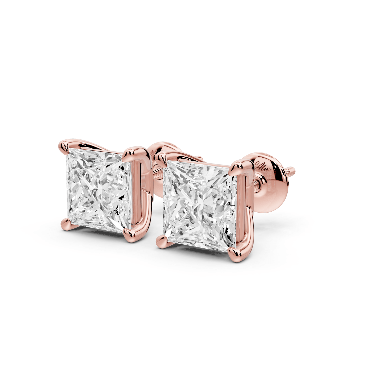Este - 5ct 14k rose gold Princess - Cut Diamond Stud Earrings - Mr. Alex Jewelry