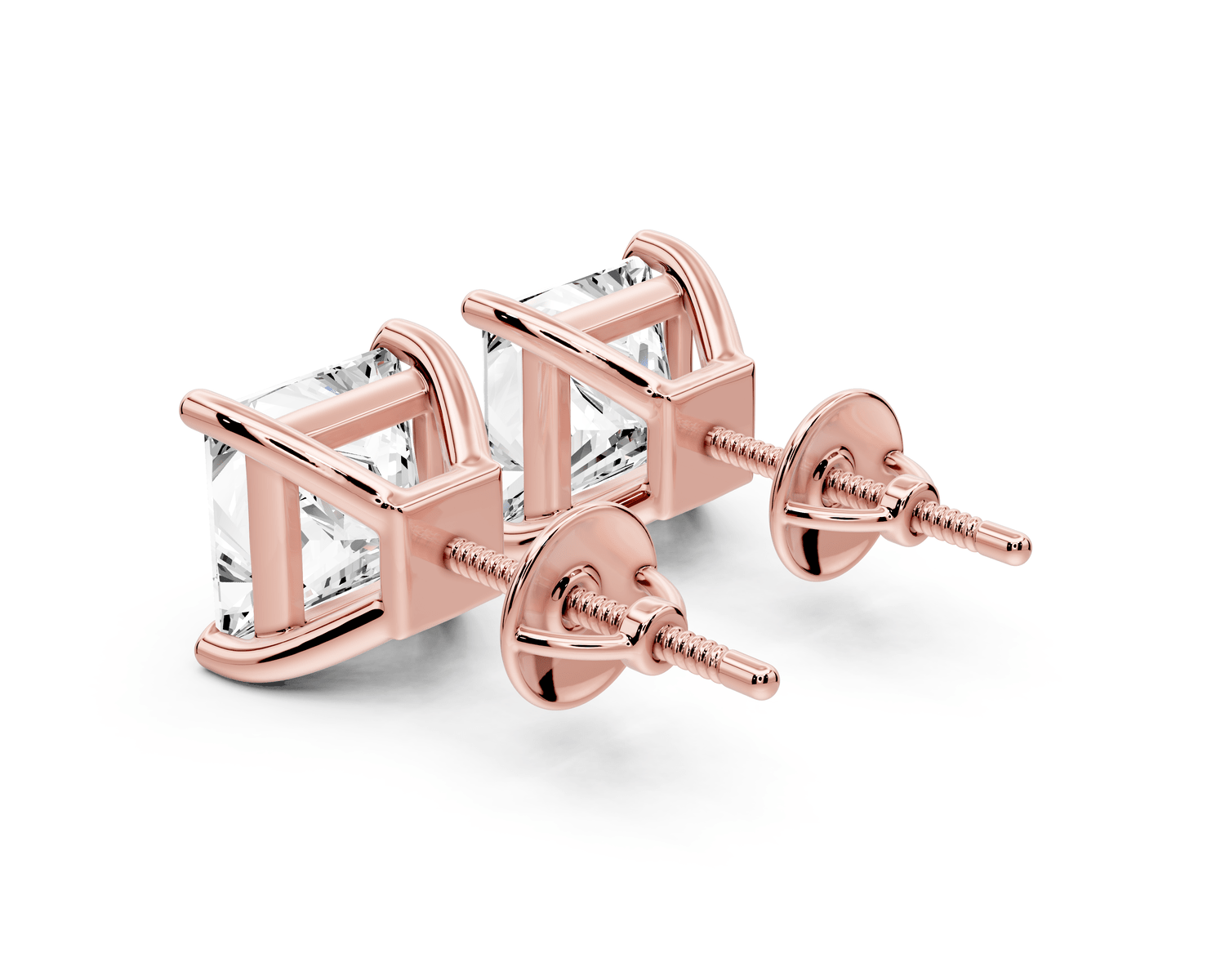 Este - 5ct 14k rose gold Princess - Cut Diamond Stud Earrings - Mr. Alex Jewelry