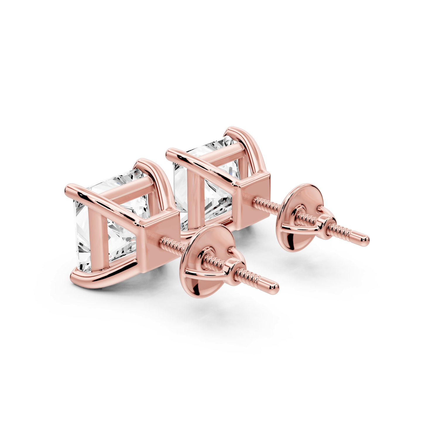 Este - 5ct 14k rose gold Princess - Cut Diamond Stud Earrings - Mr. Alex Jewelry