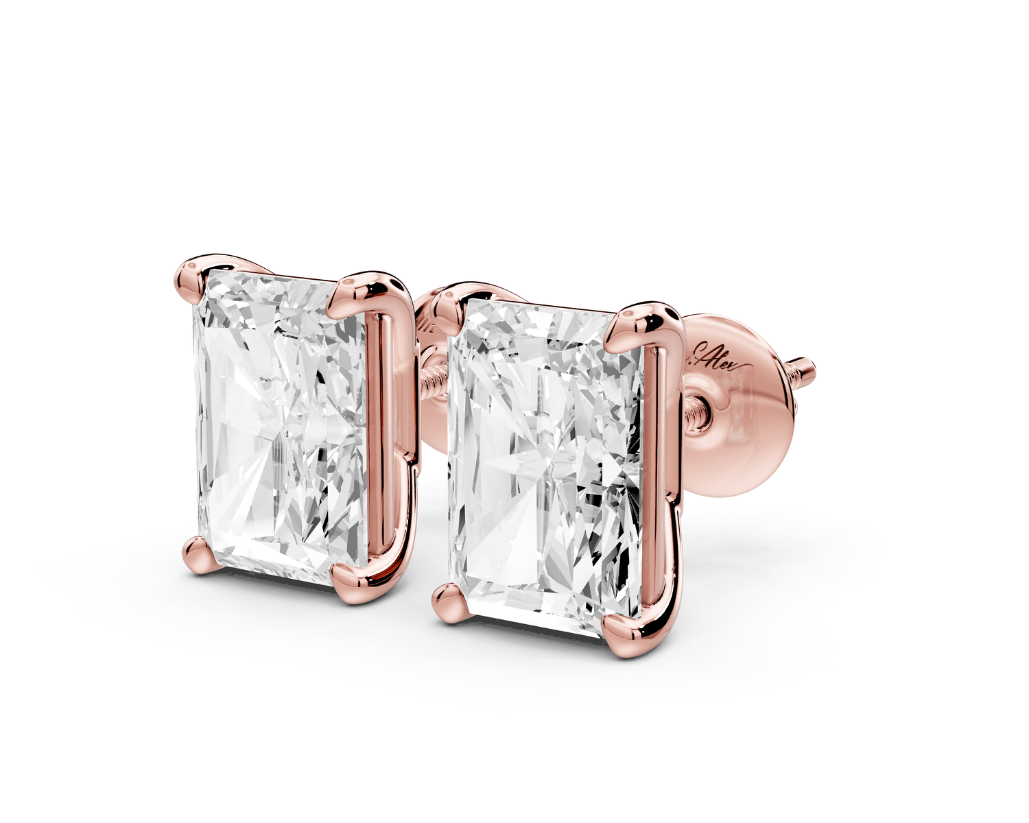 Este - 5ct 14k rose gold Radiant - Cut Diamond Stud Earrings - Mr. Alex Jewelry