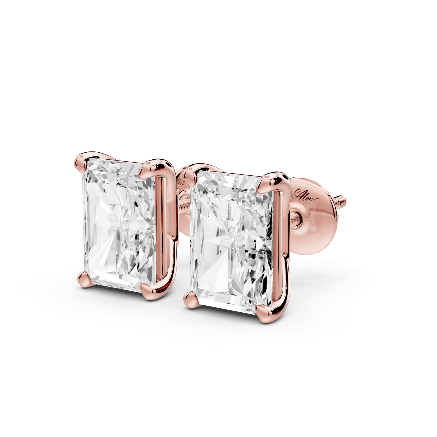 Este - 5ct 14k rose gold Radiant - Cut Diamond Stud Earrings - Mr. Alex Jewelry
