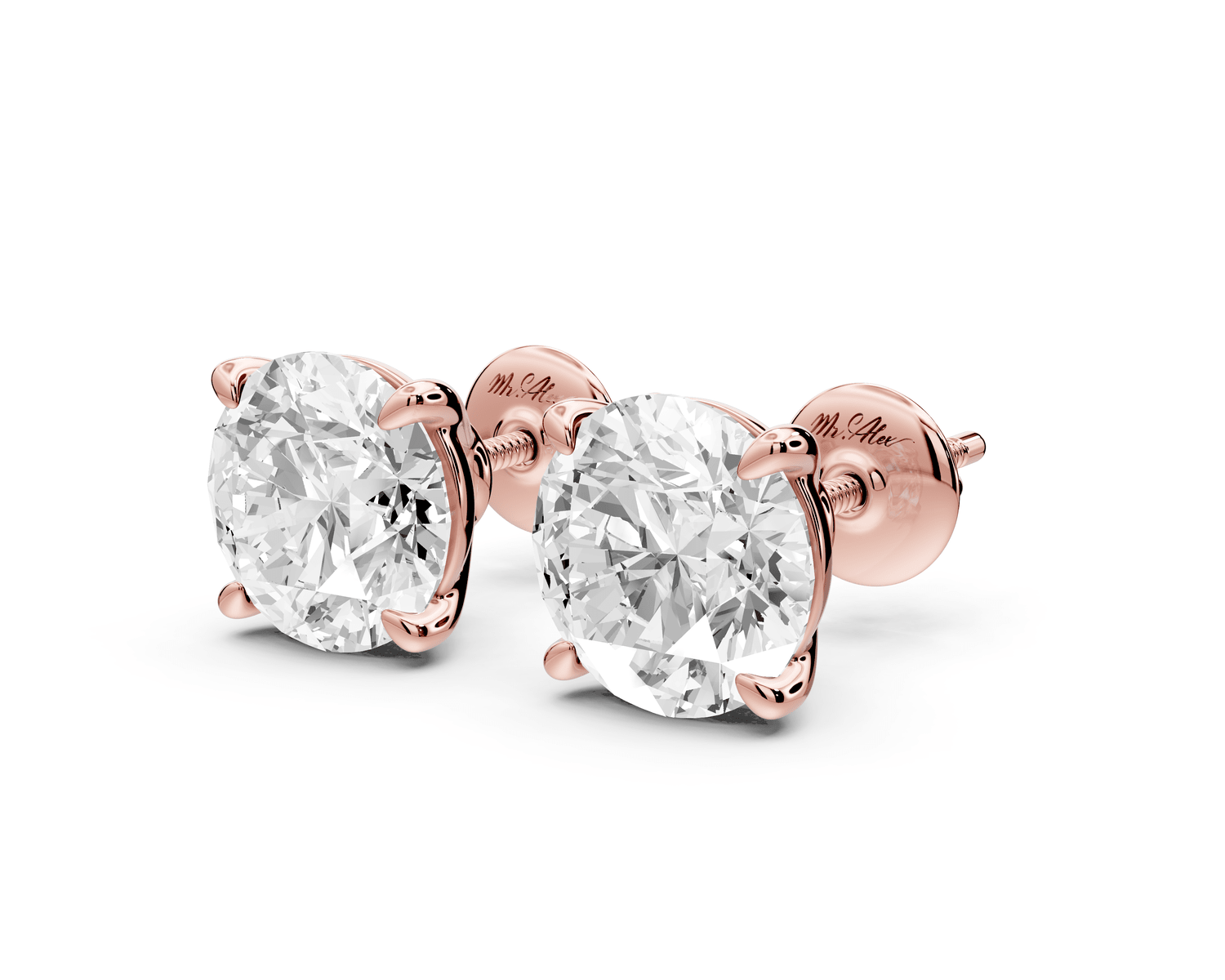 Este - 5ct 14k rose gold Round - Cut Diamond Stud Earrings - Mr. Alex Jewelry
