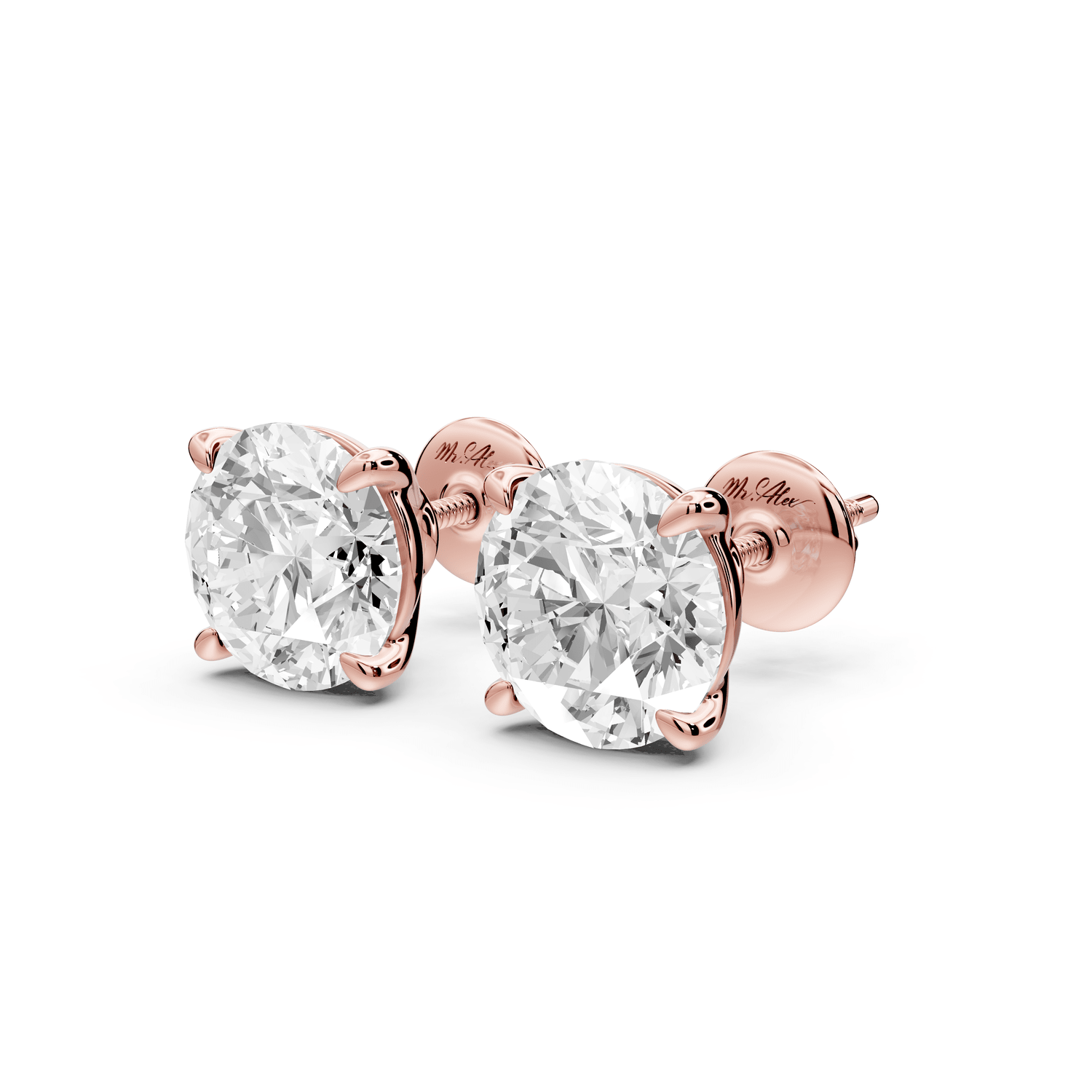 Este - 5ct 14k rose gold Round - Cut Diamond Stud Earrings - Mr. Alex Jewelry