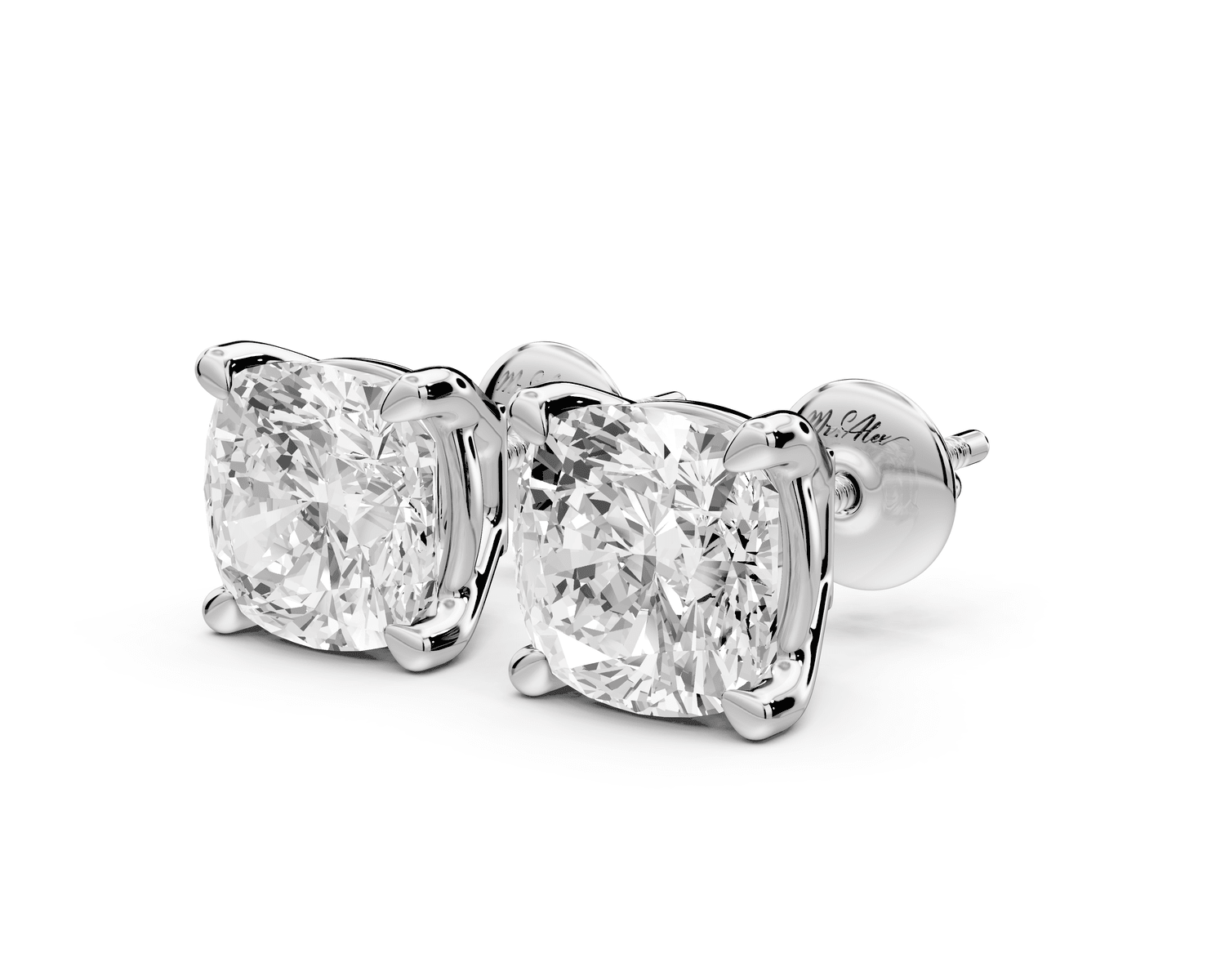 Este - 5ct 14k white gold Cushion - Cut Diamond Stud Earrings - Mr. Alex Jewelry