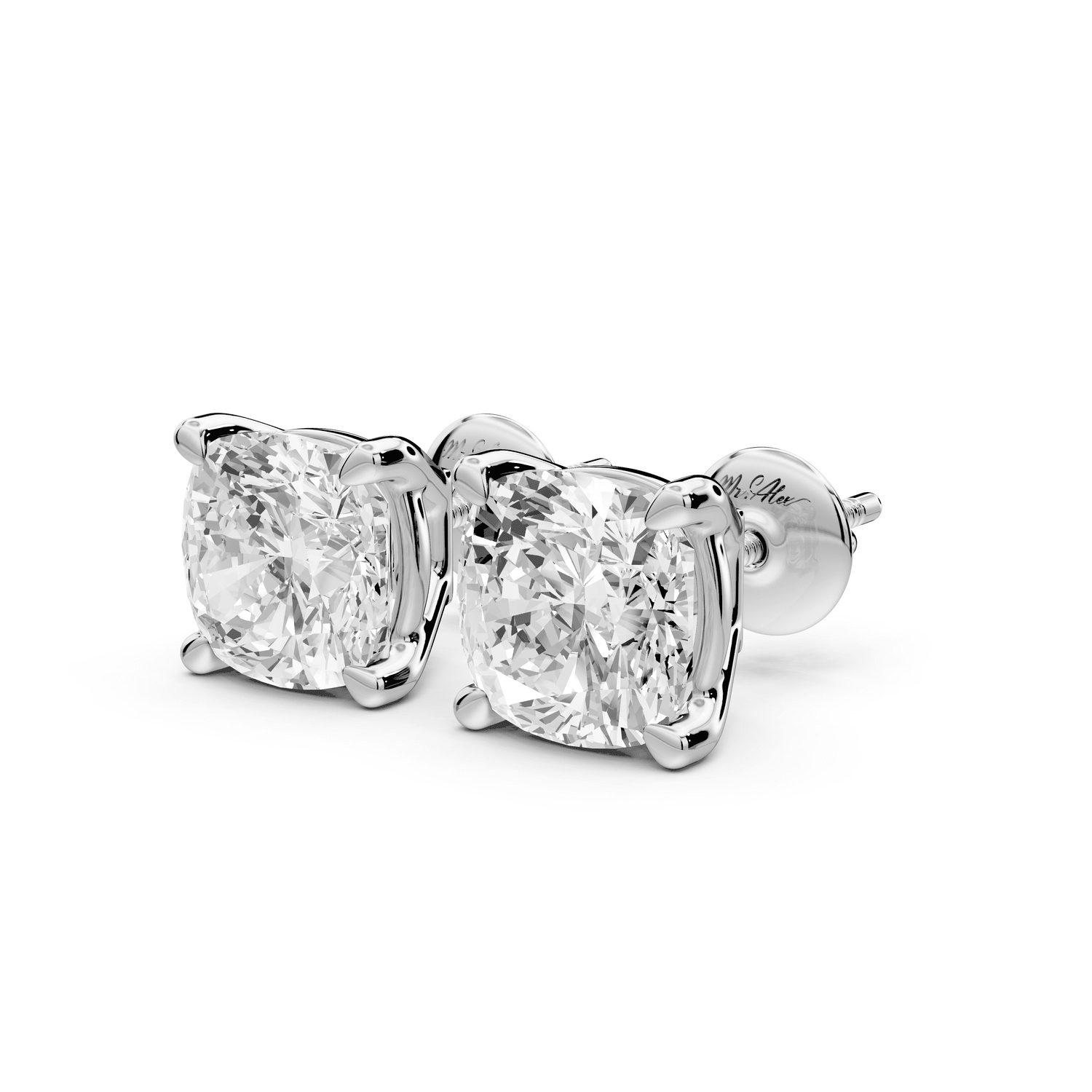 Este - 5ct 14k white gold Cushion - Cut Diamond Stud Earrings - Mr. Alex Jewelry