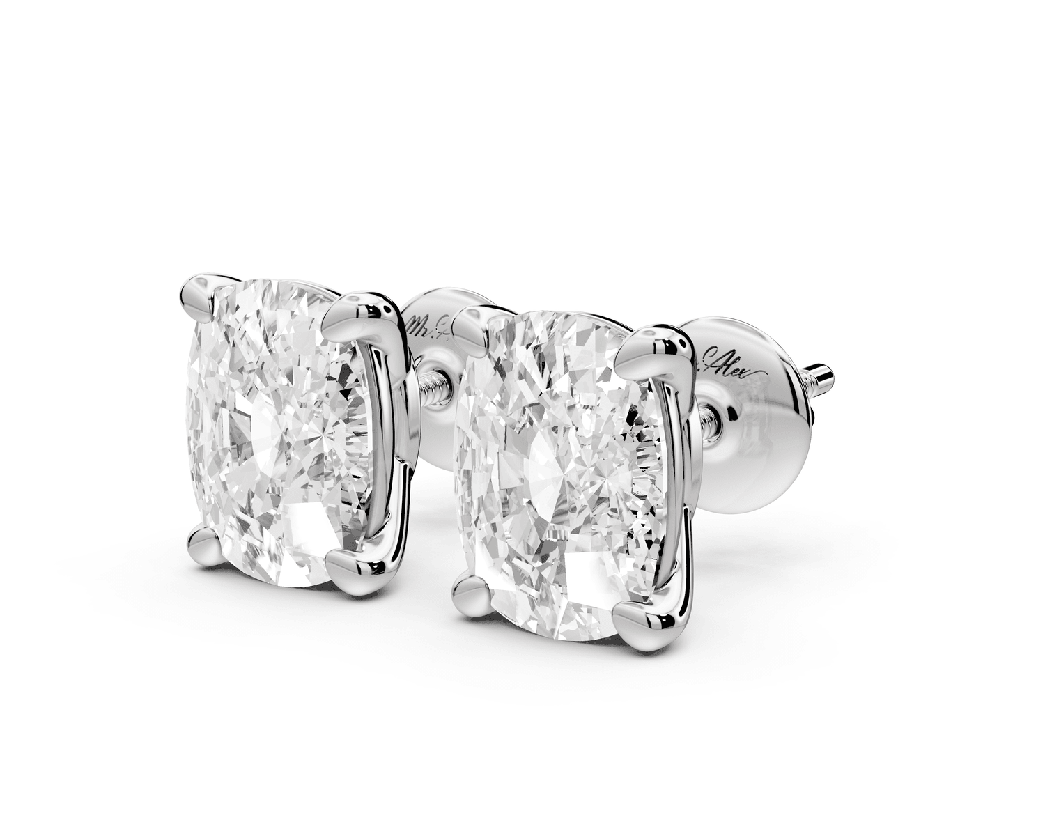 Este - 5ct 14k white gold Elgcushion - Cut Diamond Stud Earrings - Mr. Alex Jewelry