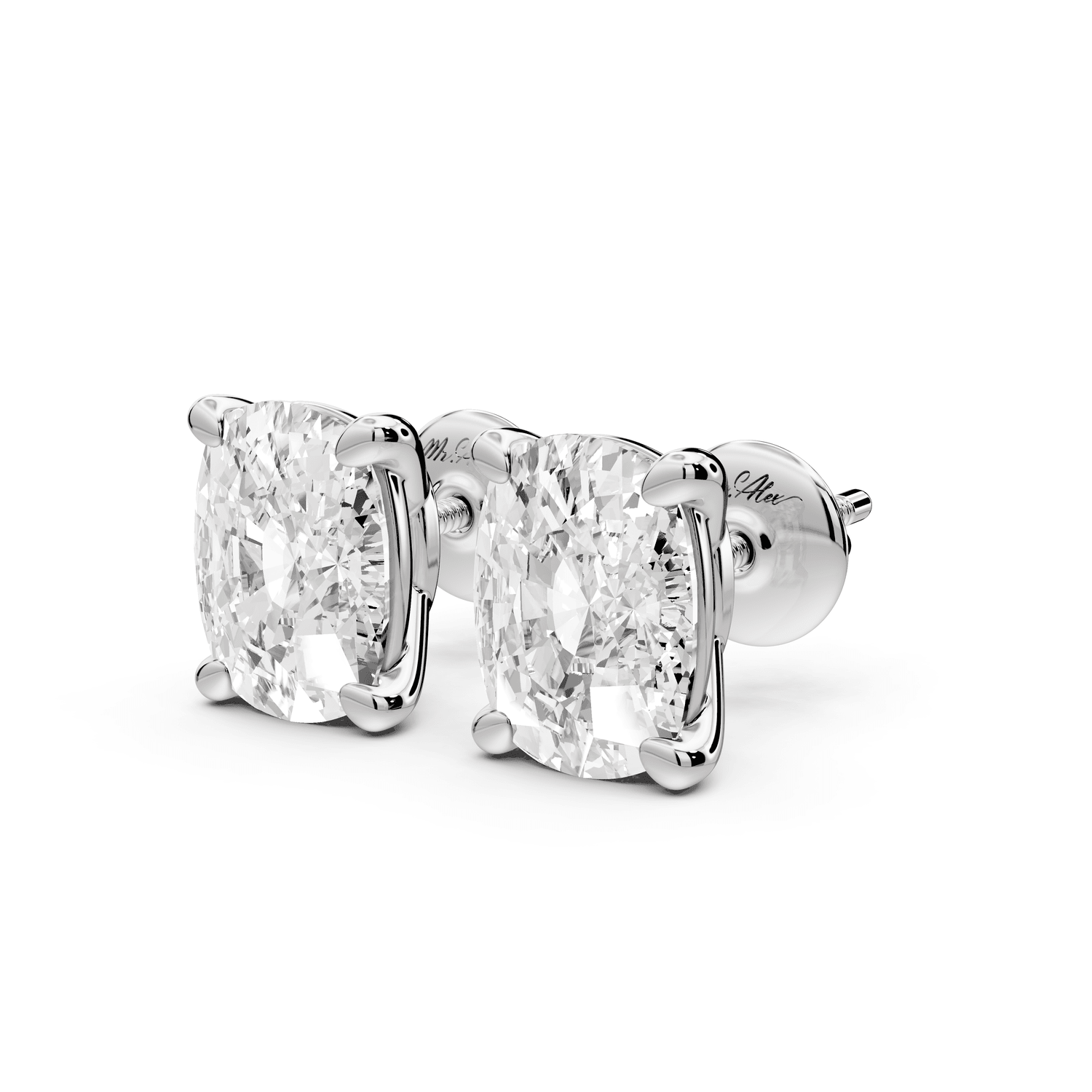 Este - 5ct 14k white gold Elgcushion - Cut Diamond Stud Earrings - Mr. Alex Jewelry