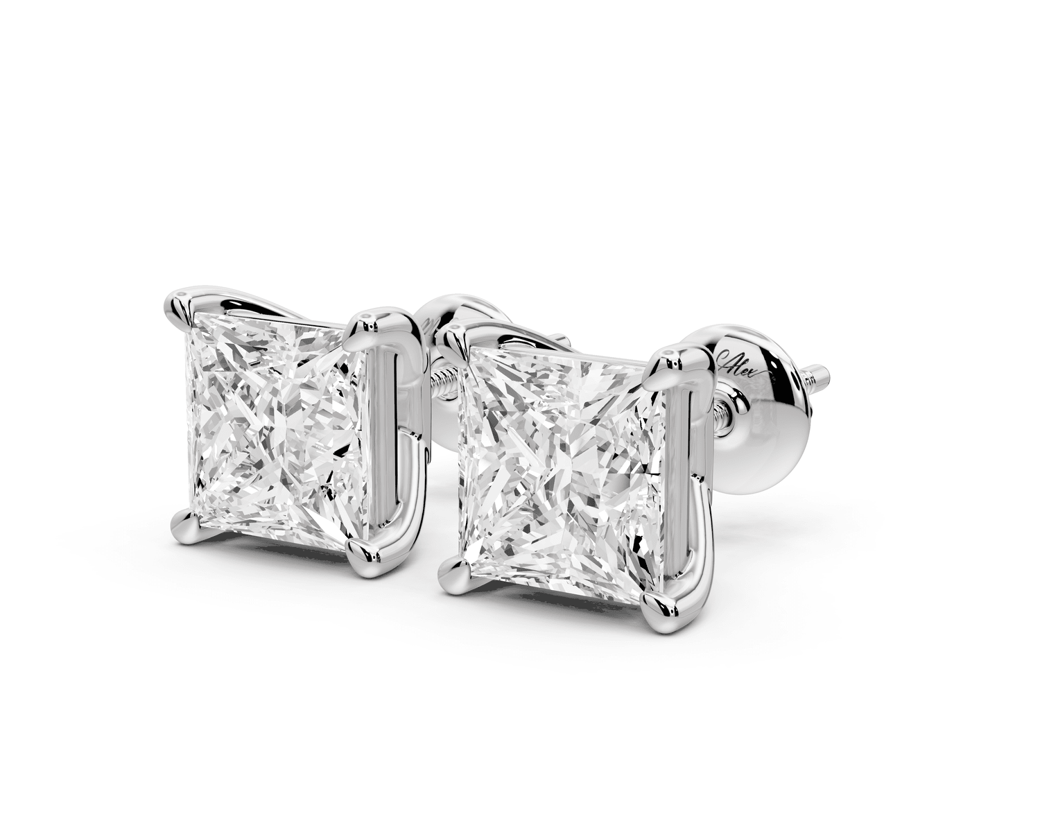 Este - 5ct 14k white gold Princess - Cut Diamond Stud Earrings - Mr. Alex Jewelry