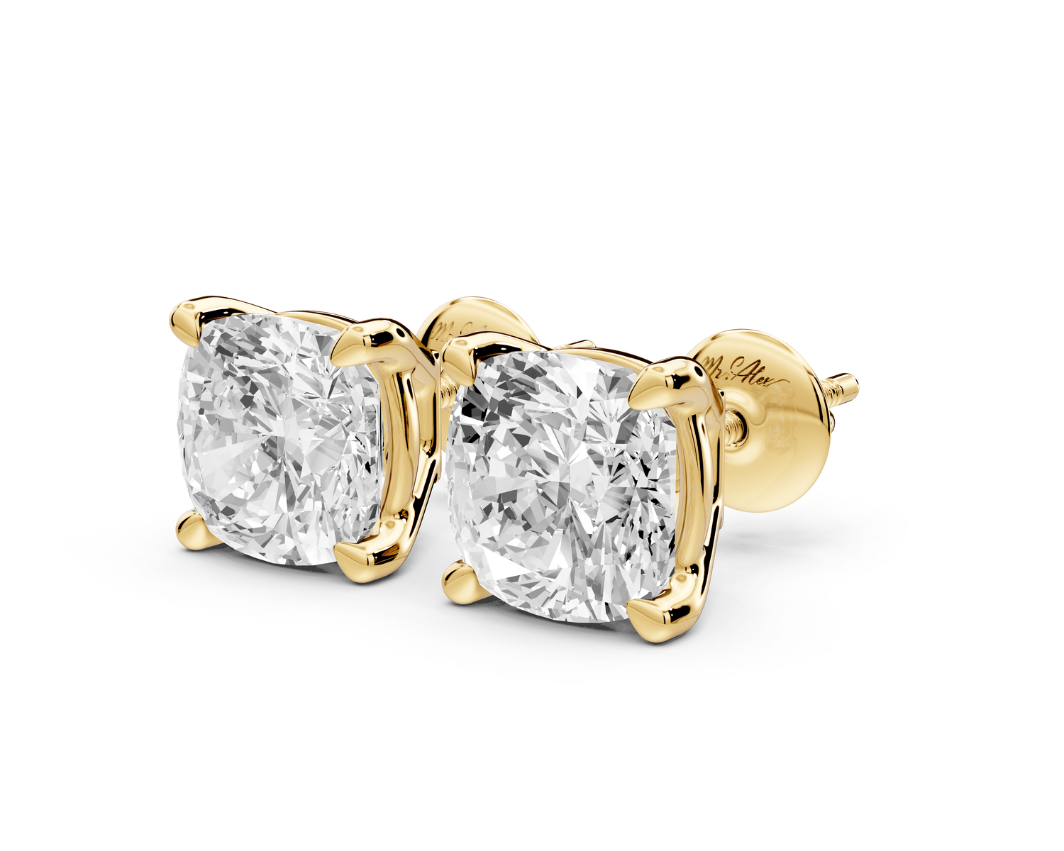 Este - 5ct 14k yellow gold Cushion - Cut Diamond Stud Earrings - Mr. Alex Jewelry