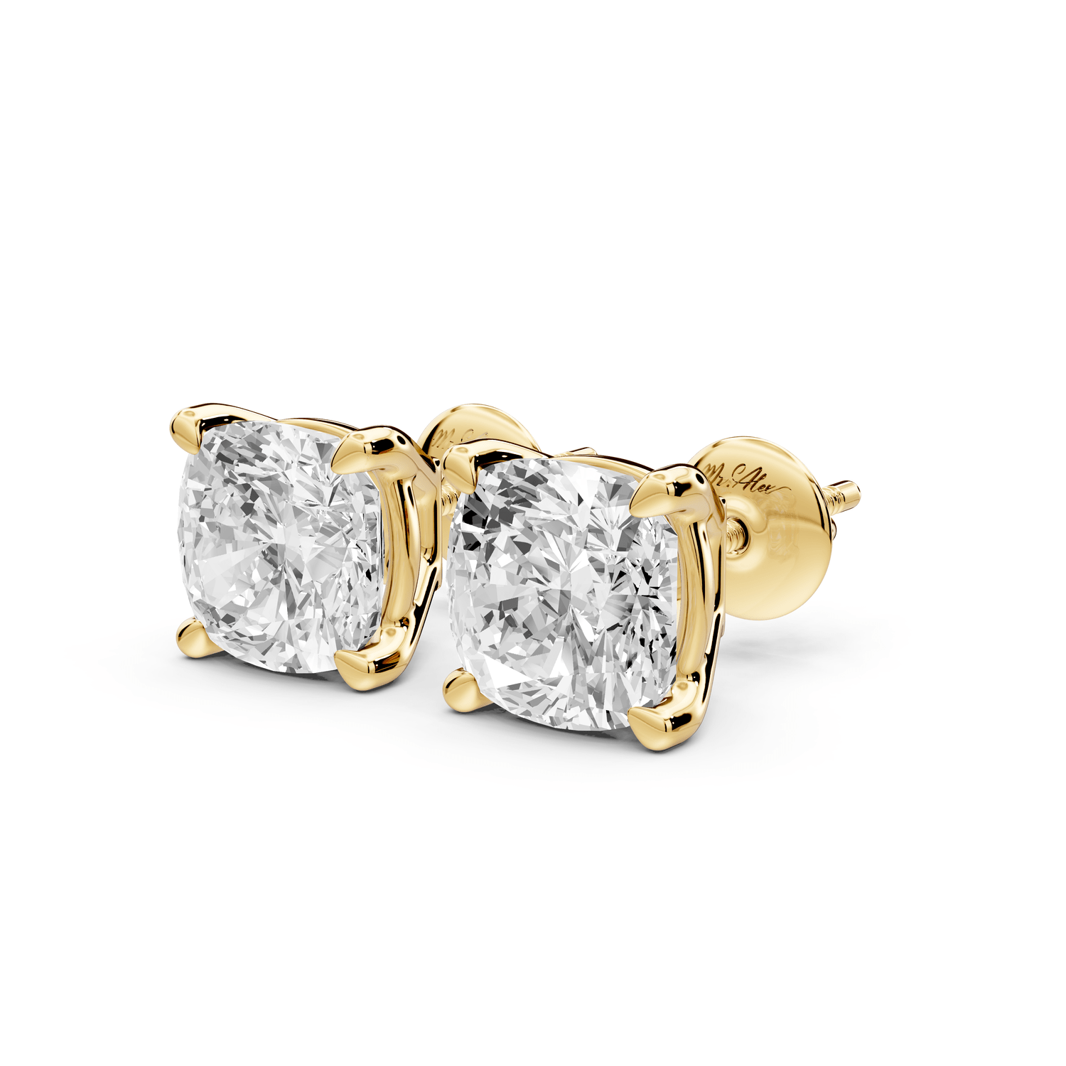 Este - 5ct 14k yellow gold Cushion - Cut Diamond Stud Earrings - Mr. Alex Jewelry