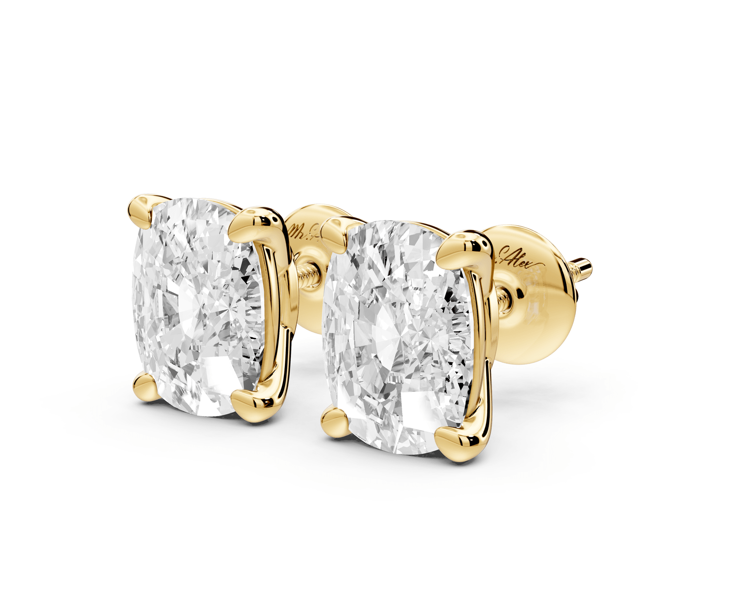 Este - 5ct 14k yellow gold Elgcushion - Cut Diamond Stud Earrings - Mr. Alex Jewelry