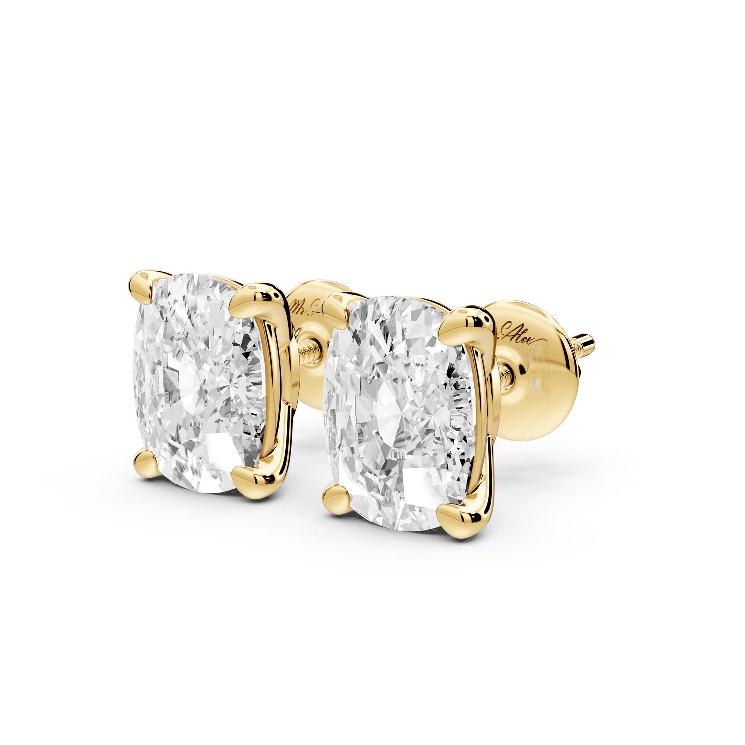 Este - 5ct 14k yellow gold Elgcushion - Cut Diamond Stud Earrings - Mr. Alex Jewelry