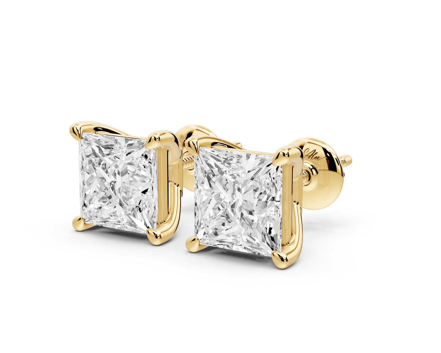 Este - 5ct 14k yellow gold Princess - Cut Diamond Stud Earrings - Mr. Alex Jewelry