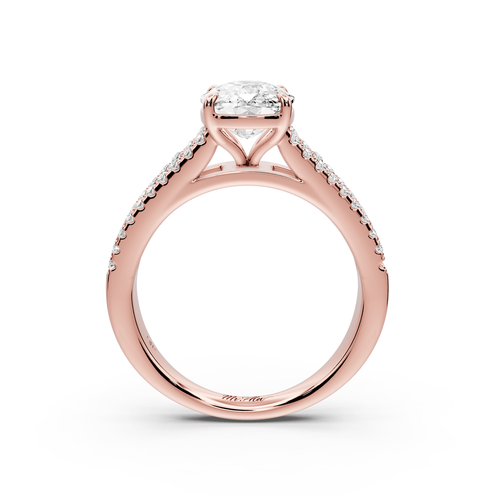 Estelle - 2ct 14k rose gold ecushion diamond with emerald and round cut accent stones half band cathedral engagement ring - Mr. Alex Jewelry