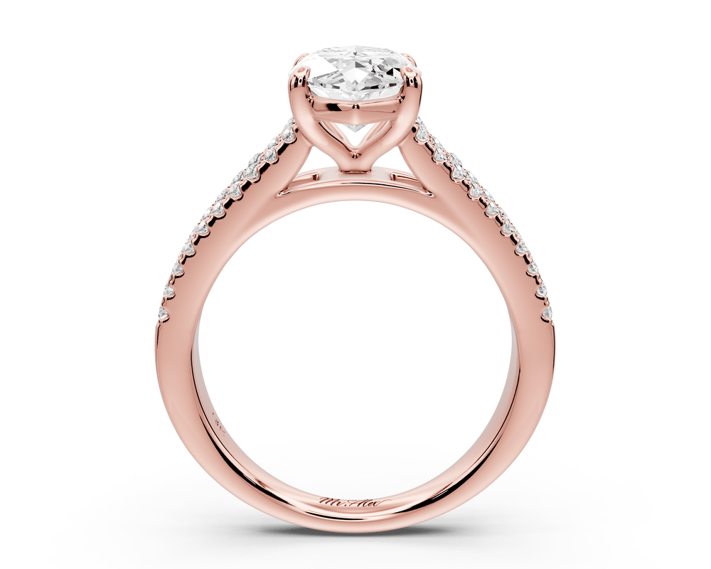Estelle - 2ct 14k rose gold marquise diamond with emerald and round cut accent stones half band cathedral engagement ring - Mr. Alex Jewelry