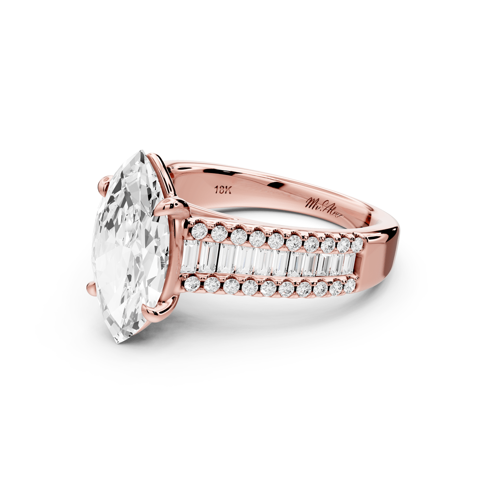 Estelle - 2ct 14k rose gold marquise diamond with emerald and round cut accent stones half band cathedral engagement ring - Mr. Alex Jewelry