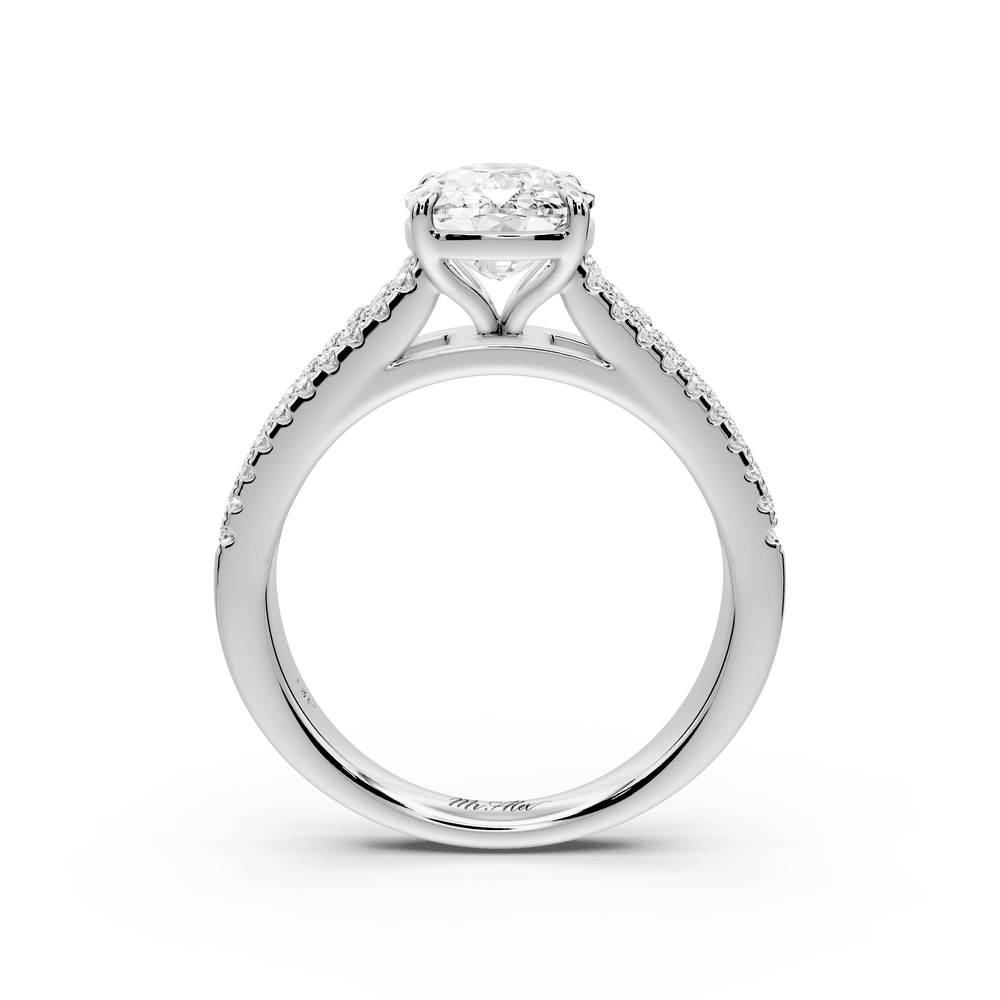 Estelle - 2ct 14k white gold ecushion diamond with emerald and round cut accent stones half band cathedral engagement ring - Mr. Alex Jewelry