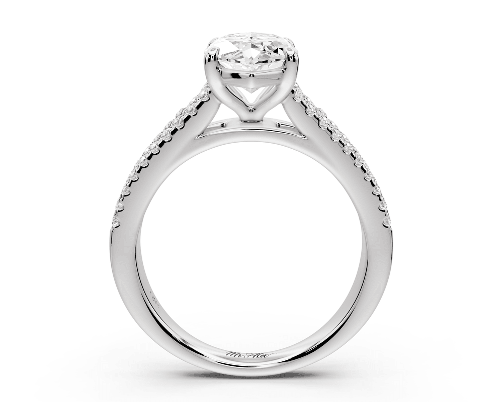 Estelle - 2ct 14k white gold marquise diamond with emerald and round cut accent stones half band cathedral engagement ring - Mr. Alex Jewelry
