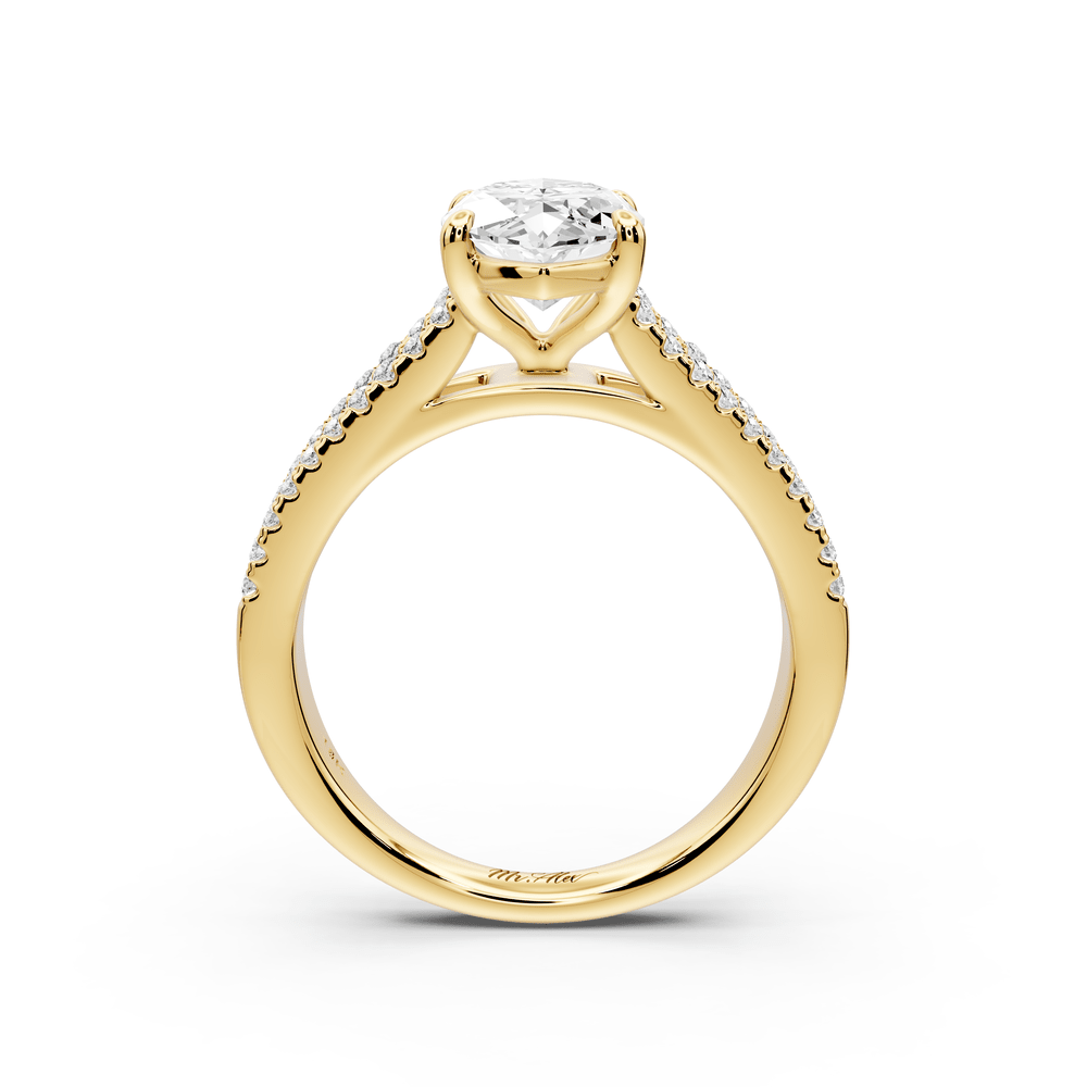 Estelle - 2ct 14k yellow gold marquise diamond with emerald and round cut accent stones half band cathedral engagement ring - Mr. Alex Jewelry