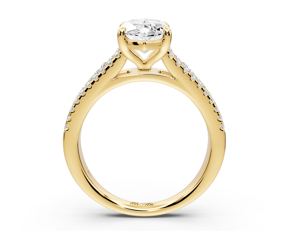 Estelle - 2ct 14k yellow gold marquise diamond with emerald and round cut accent stones half band cathedral engagement ring - Mr. Alex Jewelry