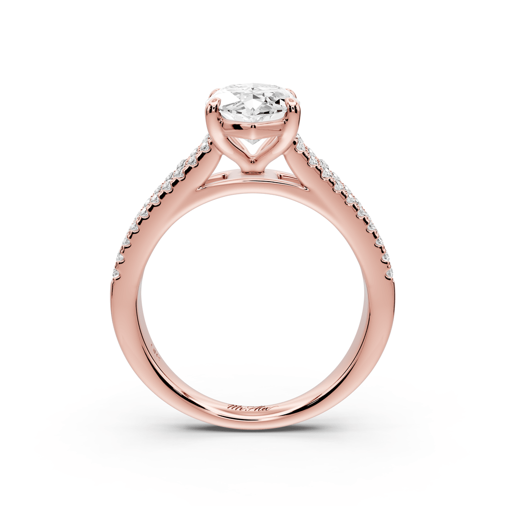 Estelle - 2ct 18k rose gold marquise diamond with emerald and round cut accent stones half band cathedral engagement ring - Mr. Alex Jewelry