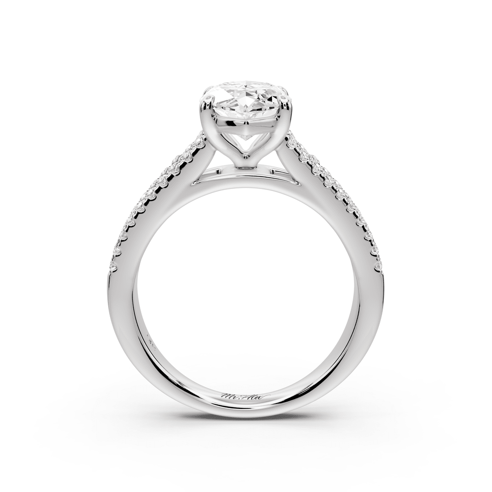Estelle - 2ct platinum marquise diamond with emerald and round cut accent stones half band cathedral engagement ring - Mr. Alex Jewelry