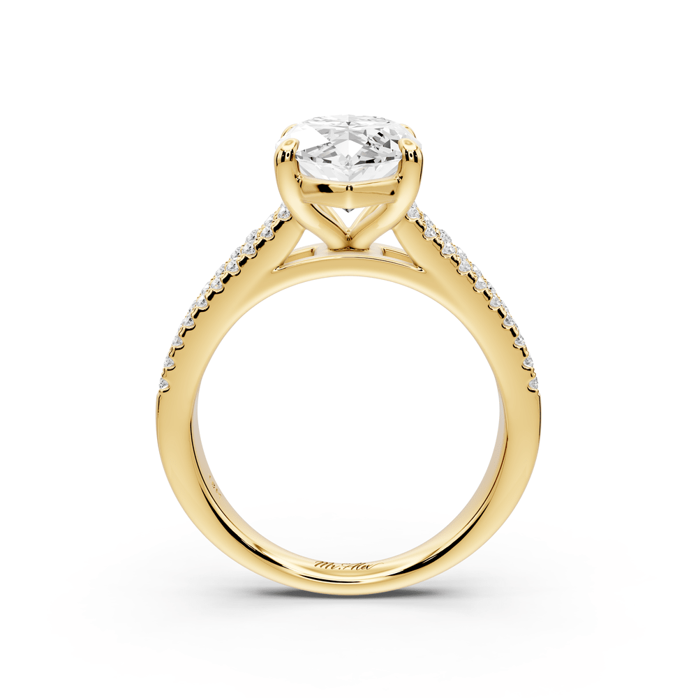 Estelle - 3ct 14k yellow gold marquise diamond with emerald and round cut accent stones half band cathedral engagement ring - Mr. Alex Jewelry