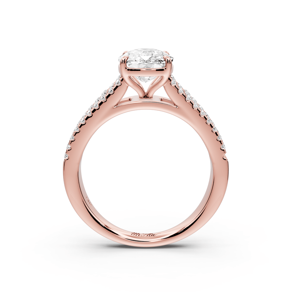 Estelle - 3ct 18k rose gold ecushion diamond with emerald and round cut accent stones half band cathedral engagement ring - Mr. Alex Jewelry
