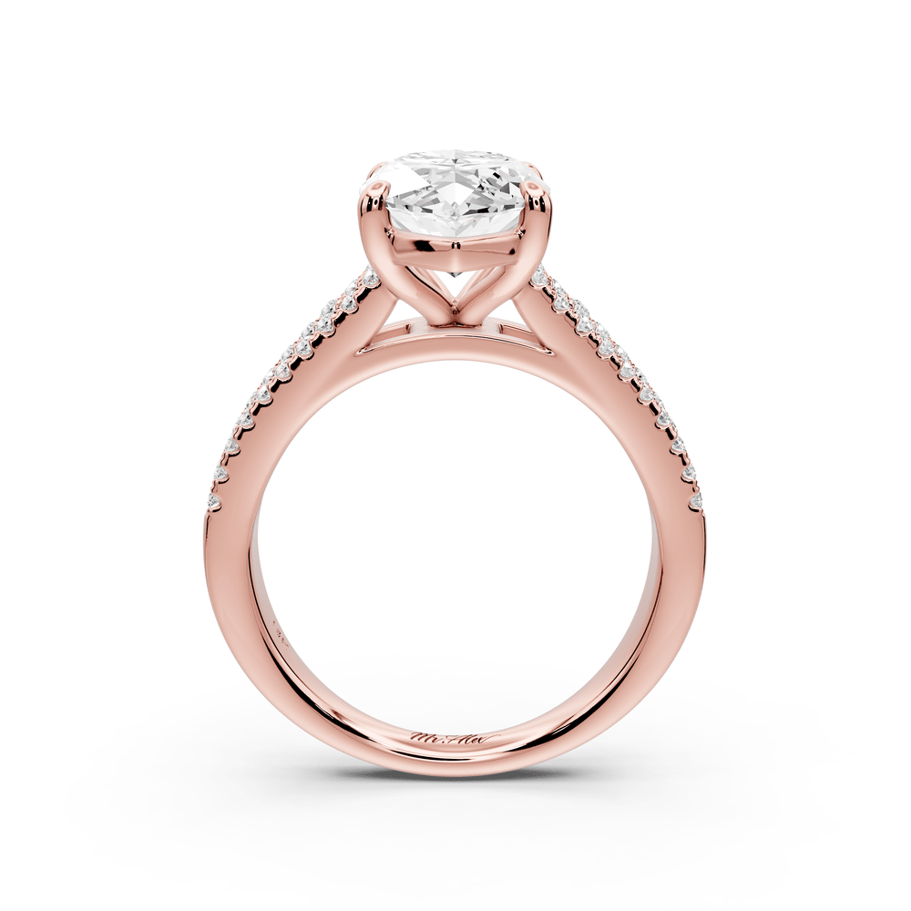 Estelle - 3ct 18k rose gold marquise diamond with emerald and round cut accent stones half band cathedral engagement ring - Mr. Alex Jewelry