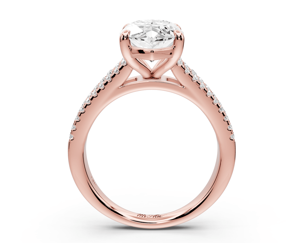 Estelle - 3ct 18k rose gold marquise diamond with emerald and round cut accent stones half band cathedral engagement ring - Mr. Alex Jewelry
