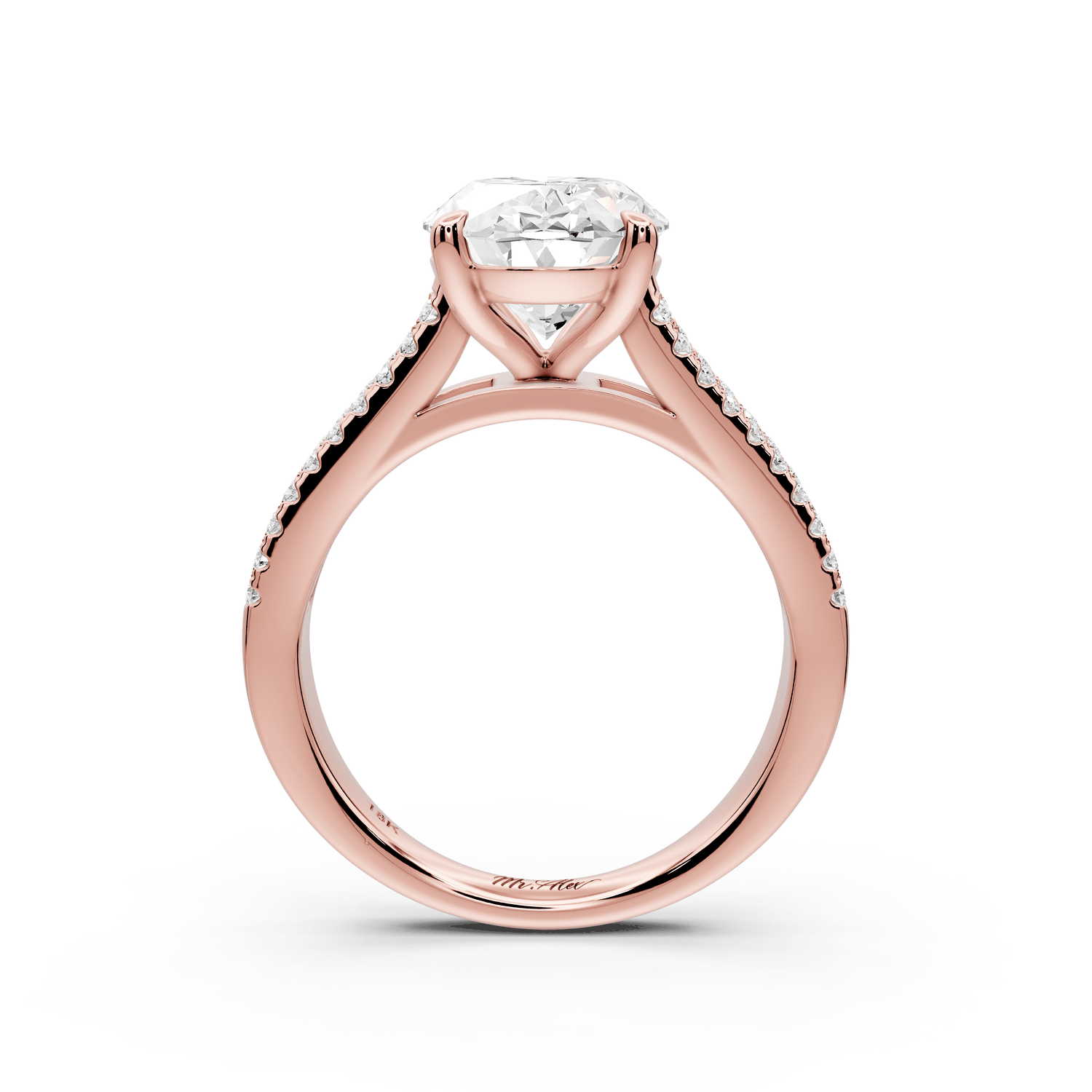 Estelle - 3ct 18k rose gold oval diamond with emerald and round cut accent stones half band cathedral engagamengt ring - Mr. Alex Jewelry