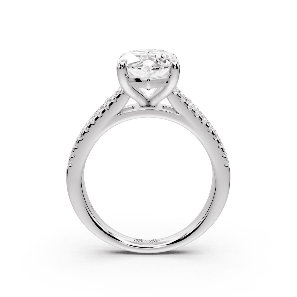 Estelle - 3ct 18k white gold marquise diamond with emerald and round cut accent stones half band cathedral engagement ring - Mr. Alex Jewelry