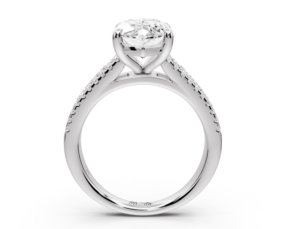 Estelle - 3ct 18k white gold marquise diamond with emerald and round cut accent stones half band cathedral engagement ring - Mr. Alex Jewelry