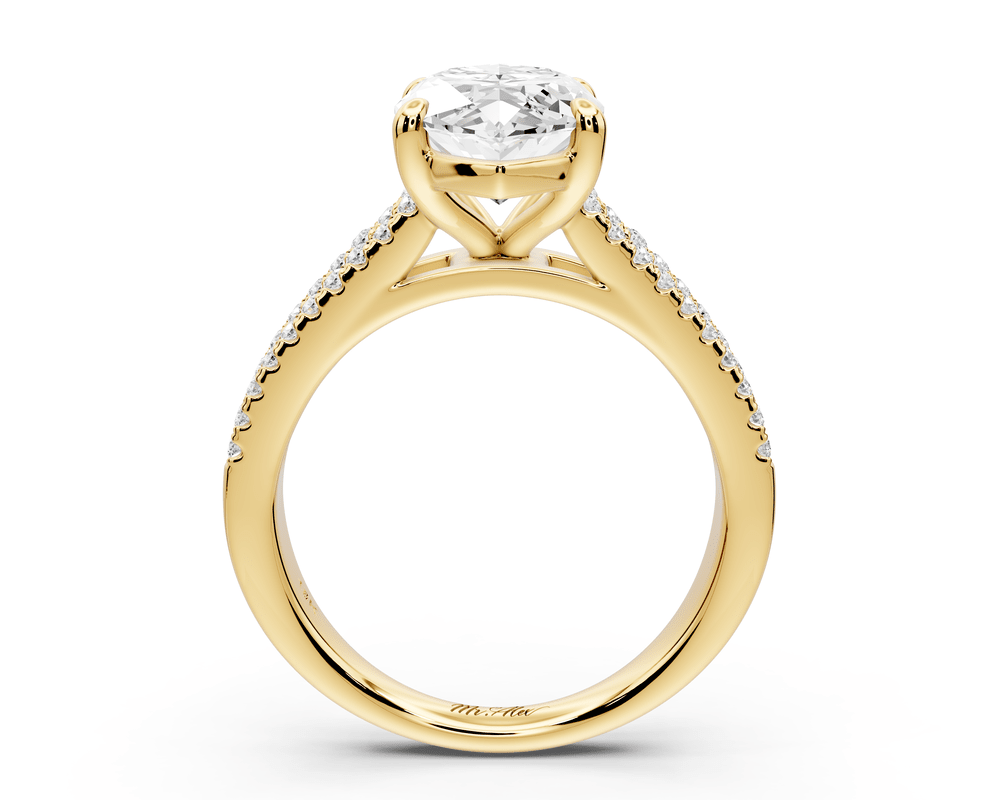 Estelle - 3ct 18k yellow gold marquise diamond with emerald and round cut accent stones half band cathedral engagement ring - Mr. Alex Jewelry