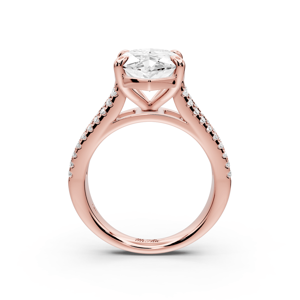 Estelle - 4ct 18k rose gold marquise diamond with emerald and round cut accent stones half band cathedral engagement ring - Mr. Alex Jewelry