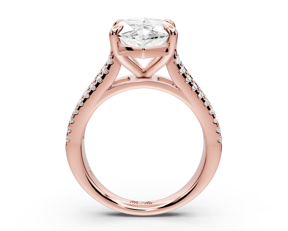 Estelle - 4ct 18k rose gold marquise diamond with emerald and round cut accent stones half band cathedral engagement ring - Mr. Alex Jewelry