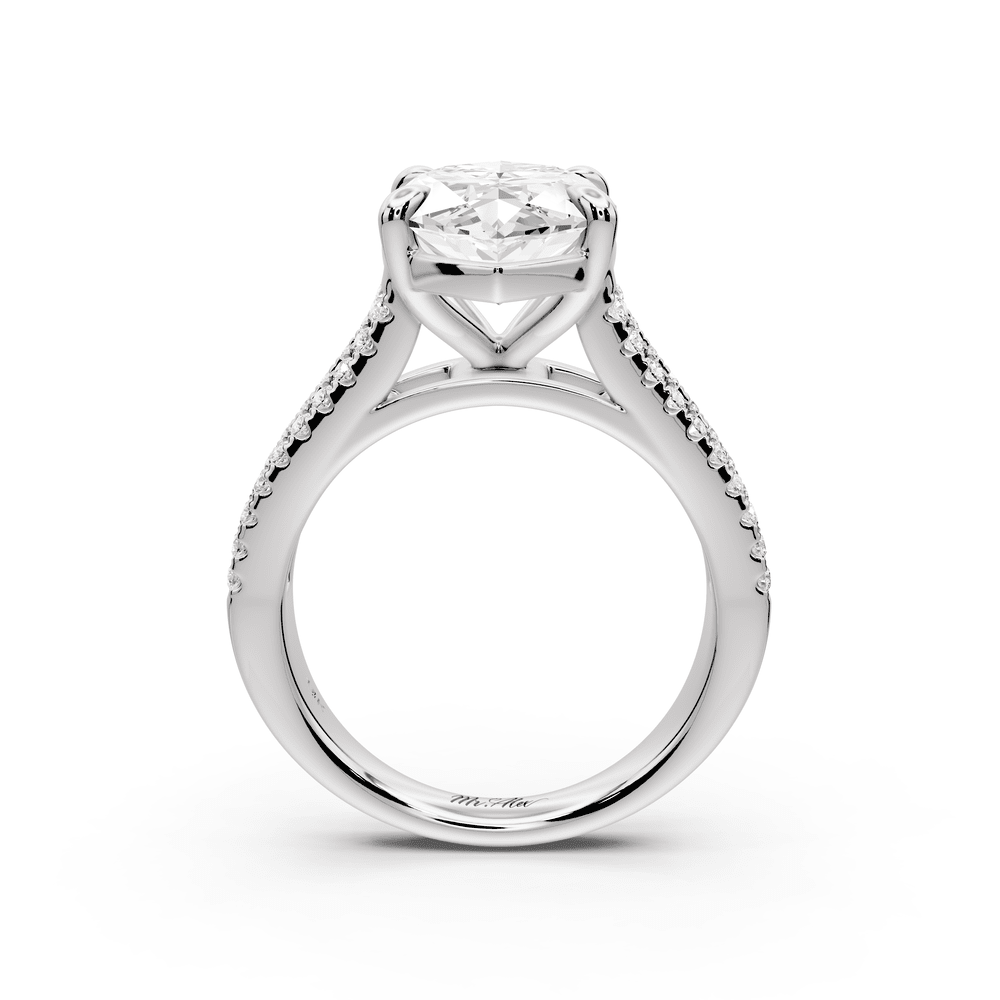 Estelle - 4ct 18k white gold marquise diamond with emerald and round cut accent stones half band cathedral engagement ring - Mr. Alex Jewelry
