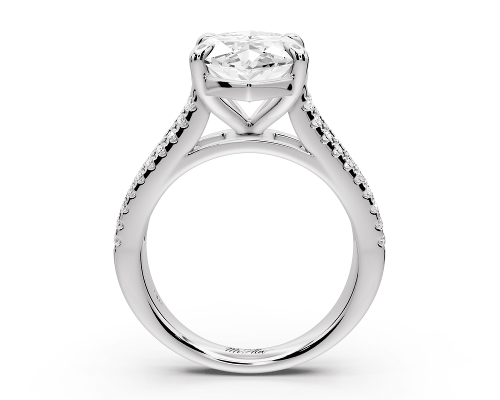 Estelle - 4ct platinum marquise diamond with emerald and round cut accent stones half band cathedral engagement ring - Mr. Alex Jewelry