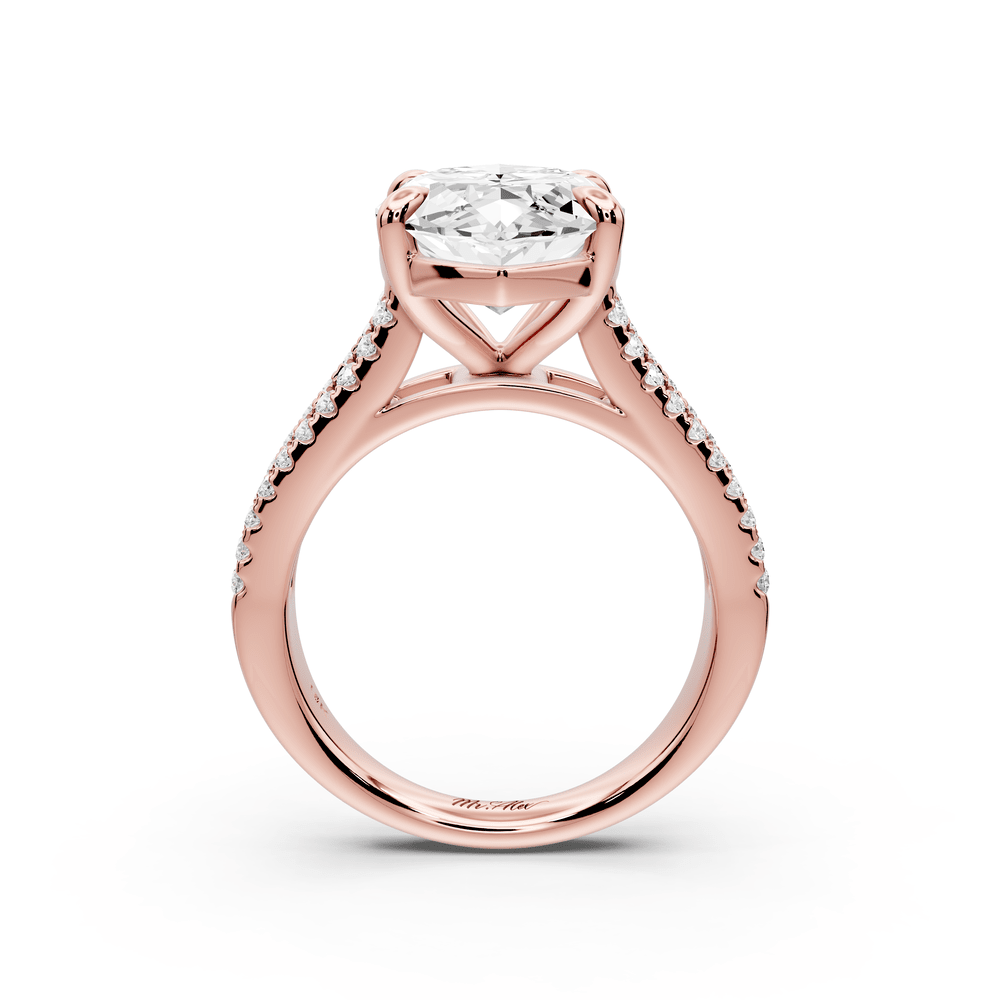 Estelle - 5ct 14k rose gold marquise diamond with emerald and round cut accent stones half band cathedral engagement ring - Mr. Alex Jewelry