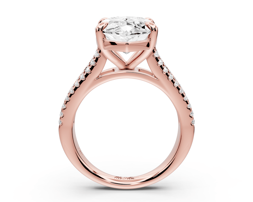 Estelle - 5ct 14k rose gold marquise diamond with emerald and round cut accent stones half band cathedral engagement ring - Mr. Alex Jewelry
