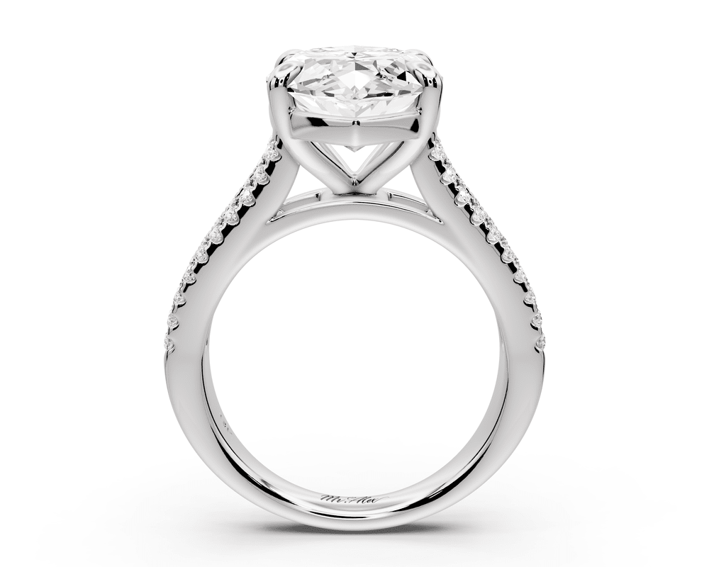 Estelle - 5ct 14k white gold marquise diamond with emerald and round cut accent stones half band cathedral engagement ring - Mr. Alex Jewelry