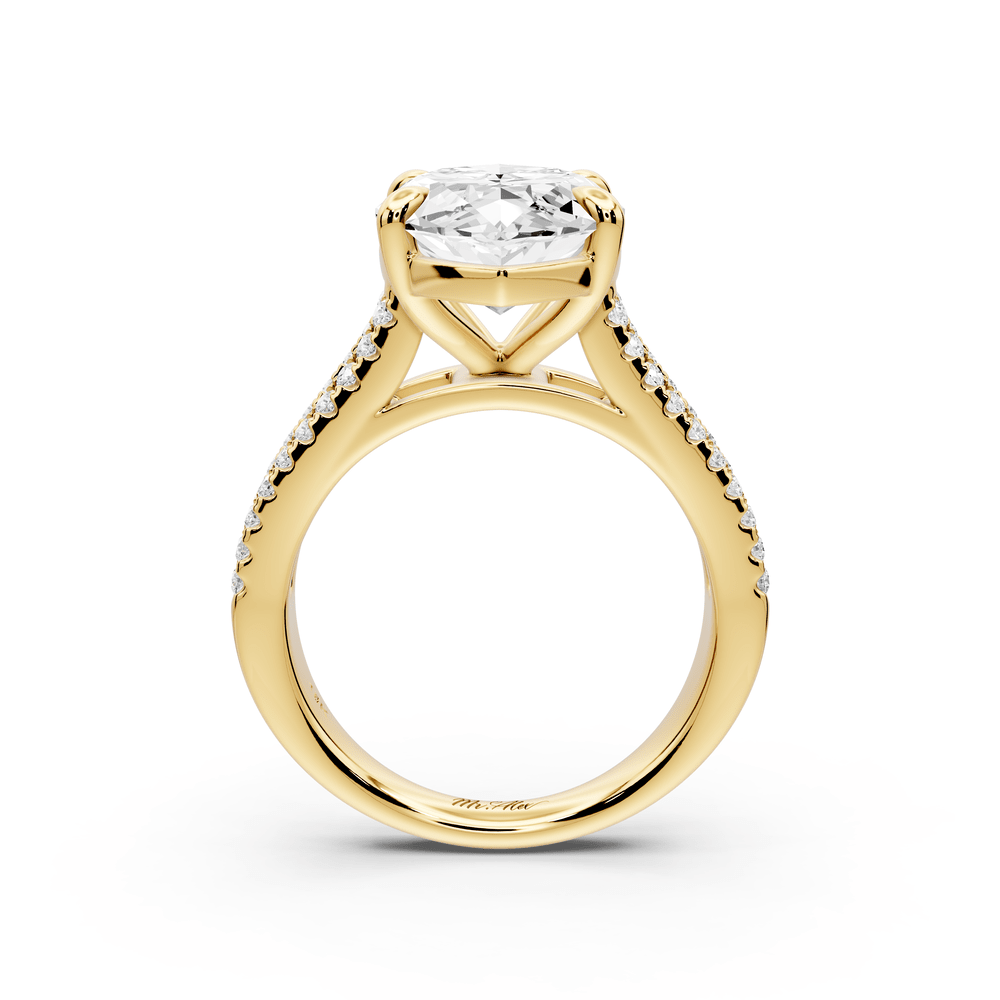 Estelle - 5ct 14k yellow gold marquise diamond with emerald and round cut accent stones half band cathedral engagement ring - Mr. Alex Jewelry