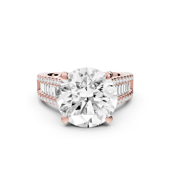 Estelle - 5ct 18k rose gold round diamond with emerald and round cut accent stones half band cathedral engagamengt ring - Mr. Alex Jewelry