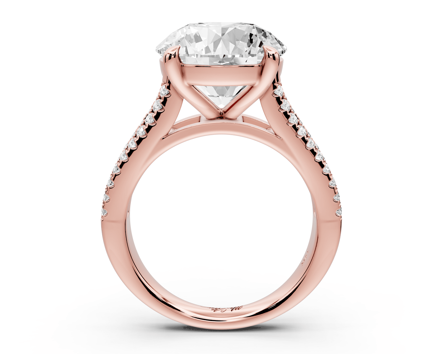 Estelle - 5ct 18k rose gold round diamond with emerald and round cut accent stones half band cathedral engagamengt ring - Mr. Alex Jewelry