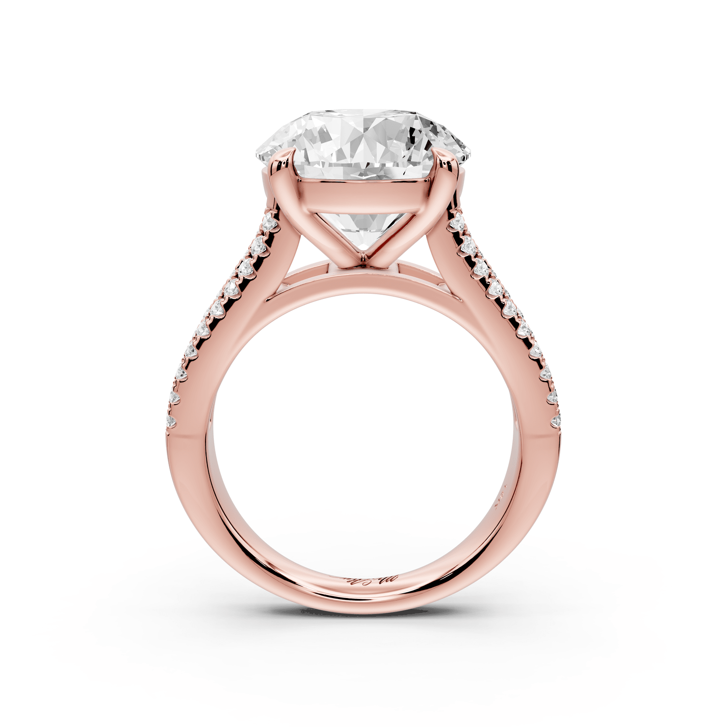 Estelle - 5ct 18k rose gold round diamond with emerald and round cut accent stones half band cathedral engagamengt ring - Mr. Alex Jewelry